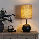 Black Cannon Table Lamp with Hessian Shade – Black