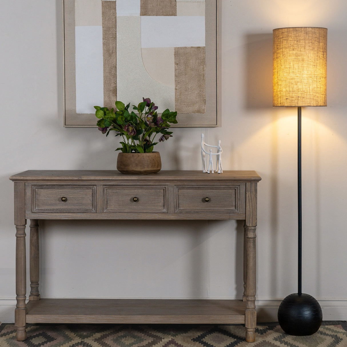 Black Cannon Floor Lamp with Hessian Shade – Black