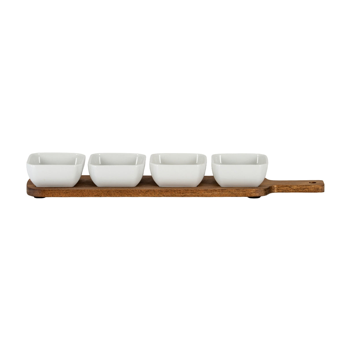 Acacia Serving Board with Four Ceramic Serving Bowls – Brown
