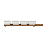 Acacia Serving Board with Four Ceramic Serving Bowls – Brown