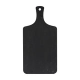 Hill Interiors rectangular slate serving board in black with a paddle handle and hanging hole, shown against a plain white background.