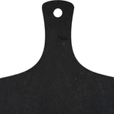 Hill Interiors rectangular slate serving board in black with a tapered handle and round hanging hole, shown against a plain white background.