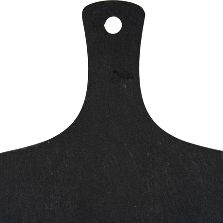 Hill Interiors rectangular slate serving board in black with a tapered handle and round hanging hole, shown against a plain white background.