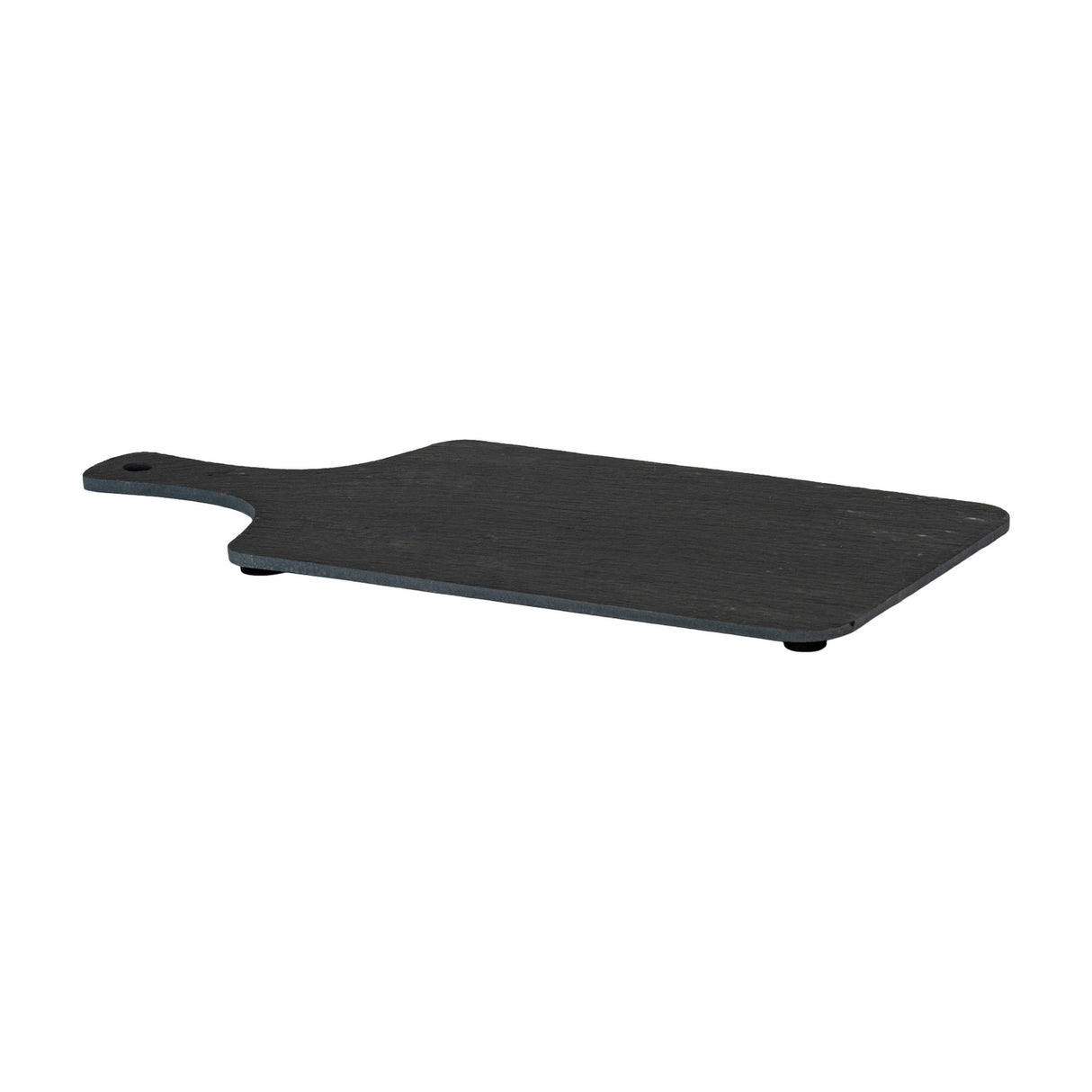 Hill Interiors rectangular slate serving board in black with a paddle handle and matte stone finish, shown on a plain white background.