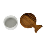 Set of 4 Acacia Fishtail Serving Trays with Ceramic Bowls – Brown