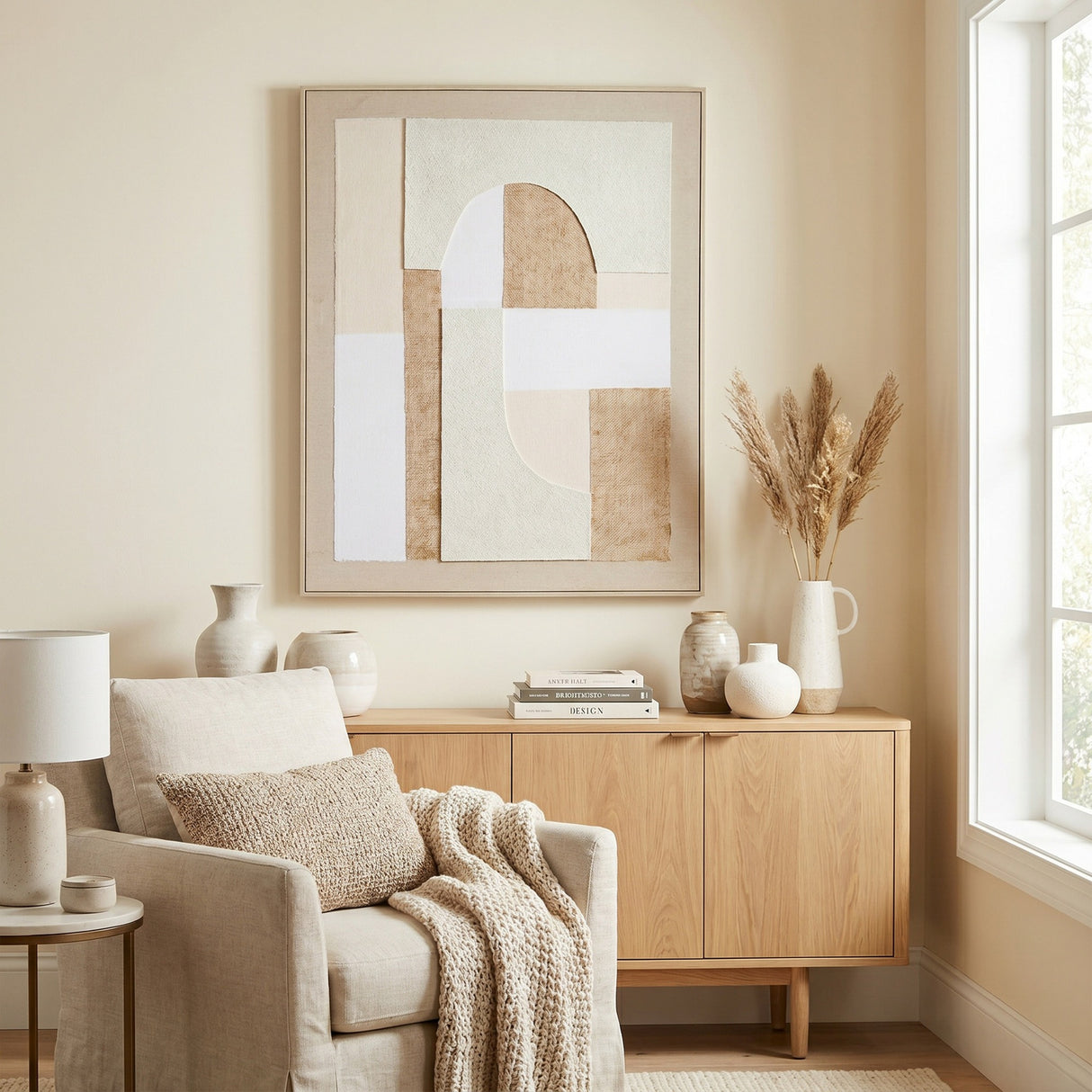 Linen Textured Canvas in Wooden Frame – Beige