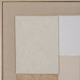 Close-up of Hill Interiors Linen Textured Canvas in Wood Frame showing beige linen weave, textured off-white block, and slim natural wood frame corner.