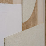Close-up of Hill Interiors Linen Textured Canvas in Wood Frame showing beige and white linen-weave panels with soft curved shapes and a slim wood edge.