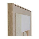Close-up corner view of Hill Interiors Linen Textured Canvas showing the slim wood frame and beige linen surface with textured cream and white shapes.