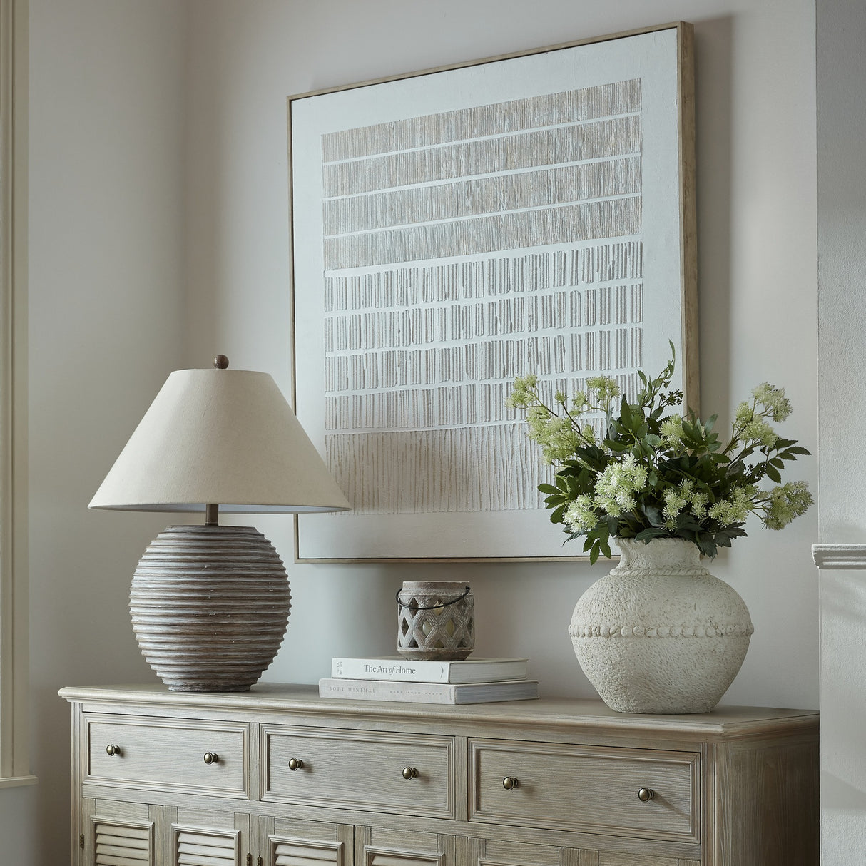 Textured Line Canvas in Wooden Frame – Brown