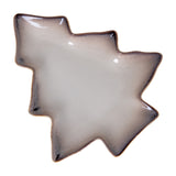 Hill Interiors Small Ceramic Tree Dish in white with glazed finish and dark speckled edges, shaped as a stylised Christmas tree, on a plain background.