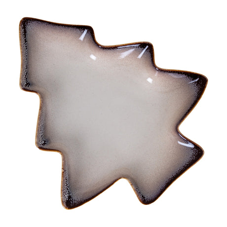 Hill Interiors Medium Ceramic Tree Dish in Christmas tree shape with glazed cream centre and dark speckled brown edges, shown on a plain white background.
