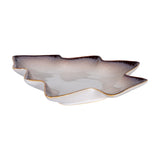Hill Interiors Medium Ceramic Tree Dish in white with a soft dark ombré rim, shown as a shallow Christmas tree-shaped serving piece on a plain background.
