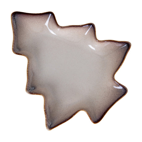 Hill Interiors large ceramic tree-shaped dish with a glossy cream and brown reactive glaze, shown on a plain white background.