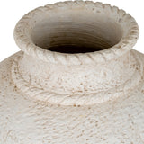 Close-up of Hill Interiors Medium Stone-Effect Ceramic Vase in white, showing the roped rim, tapered neck and textured matt surface.