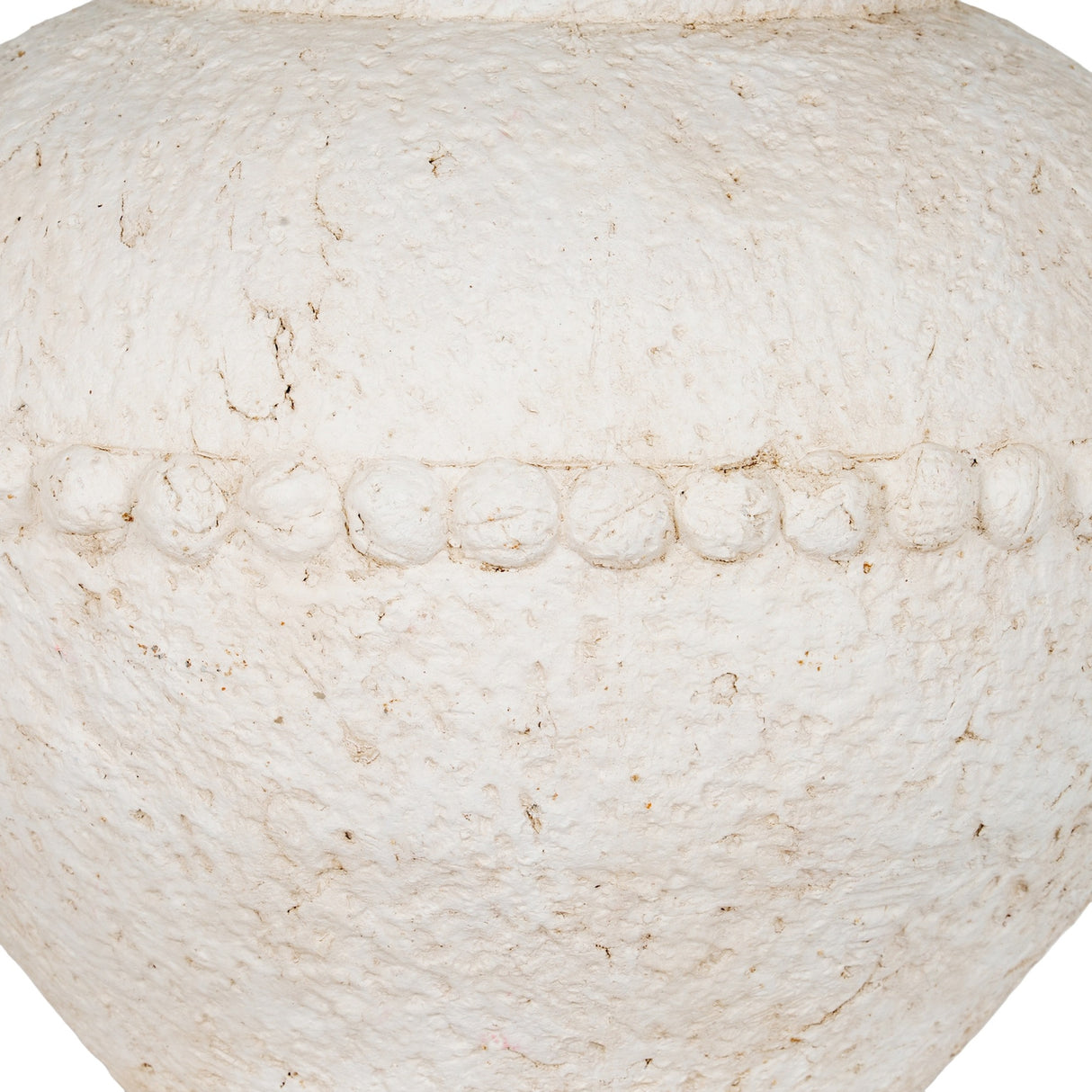 Close-up of Hill Interiors Large Stone-Effect Ceramic Vase in white, showing textured surface and raised beaded band detail around the body.