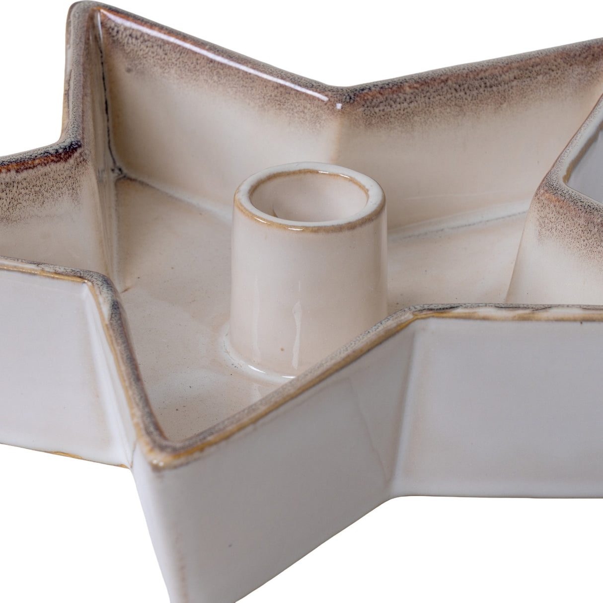 Close-up of the Hill Interiors Large Cement Star Candle Holder in white, showing the central pillar candle well and softly glazed star-shaped ceramic form.
