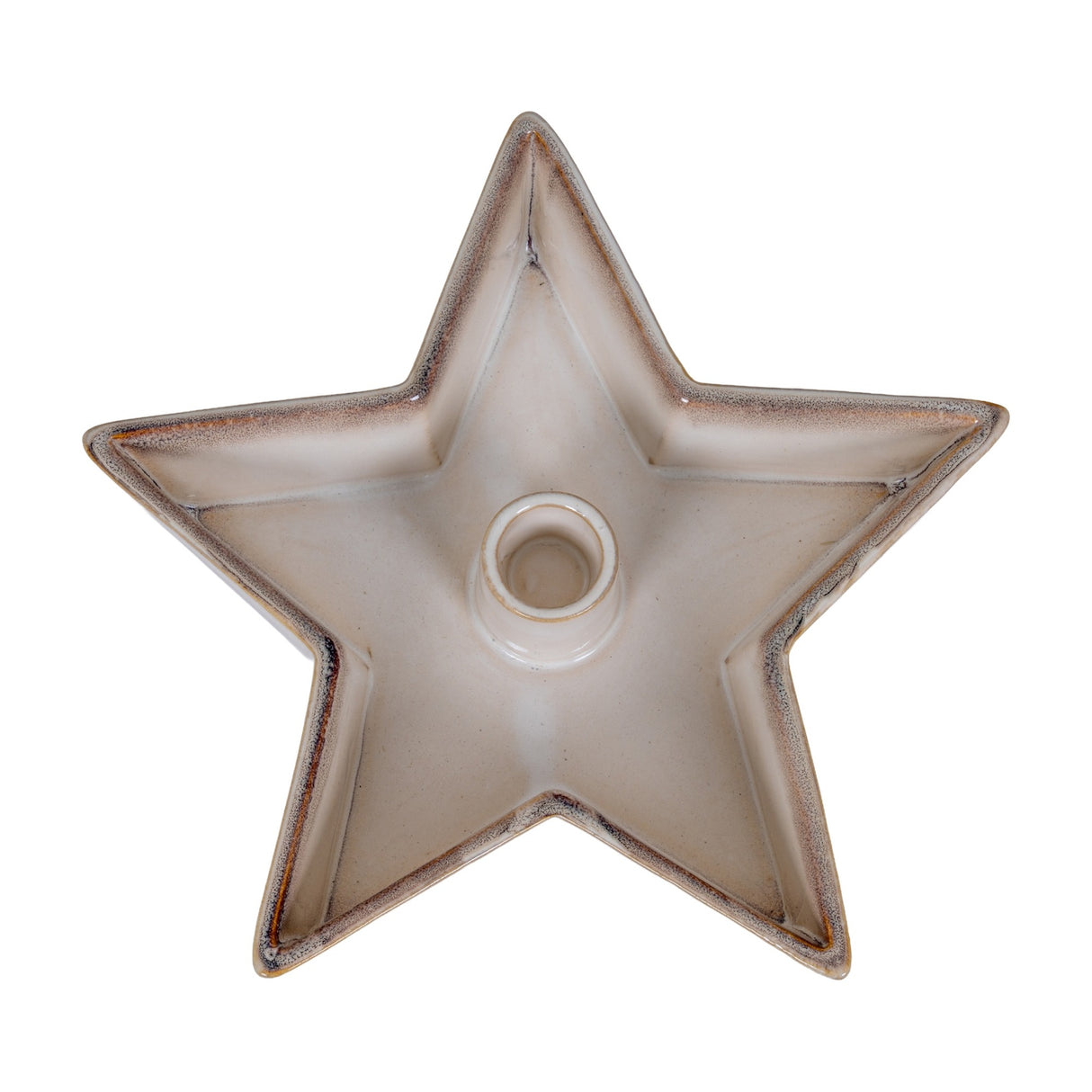 Hill Interiors large ceramic star candle holder in white glaze with a central pillar candle well, shown on a plain white background.