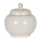 Hill Interiors Small Lidded Ceramic Jar in white with a subtly ribbed glazed finish, rounded body and ball-topped lid, shown on a plain white background.