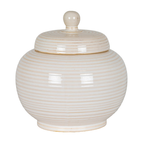 Hill Interiors Small Lidded Ceramic Jar in white with a subtly ribbed glazed finish, rounded body and ball-topped lid, shown on a plain white background.