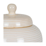 Hill Interiors Small Lidded Ceramic Jar in white with a ribbed glazed finish and rounded knob lid, shown close-up on a plain white background.