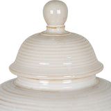 Close-up of the domed lid and rounded finial on the Hill Interiors Lidded Ceramic Ginger Jar in white with a subtly ribbed glazed finish.