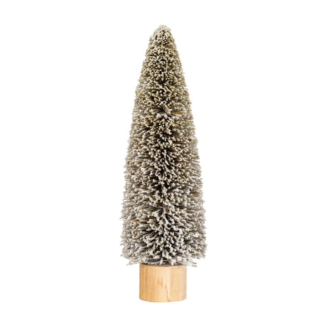 Hill Interiors Large Frosted Cone Brush Tree in brown bristle with a tapered point and wooden base, shown against a plain white background.