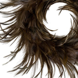 Hill Interiors Feather Candle Wreath in brown, a round faux feather and foliage ring with soft wispy fronds, shown on a plain white background.