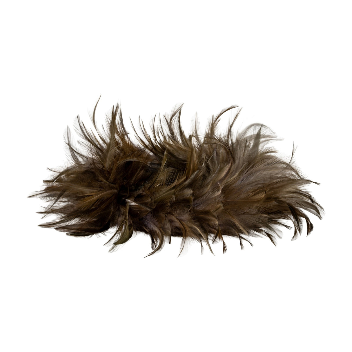 Hill Interiors Feather Candle Wreath in brown, a round faux feather and foliage table wreath with soft fronds, shown on a plain white background.