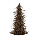 Hill Interiors Small Fawn Feather Tree in warm brown, a tapered Christmas decoration made from layered natural feathers, shown against a plain white background.