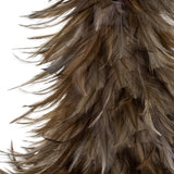 Close-up of Hill Interiors Small Fawn Feather Tree in brown, showing layered natural feathers in warm tawny tones against a plain white background.