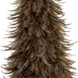 Close-up of Hill Interiors Large Faux Feather Tree in brown, showing layered feather-style fronds fanning out along the conical form against a white background.
