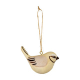 Hill Interiors wooden bird Christmas decoration in soft brown with painted wing markings, hung from jute twine against a plain white background.