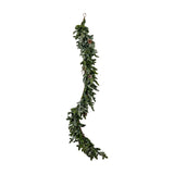 Hill Interiors Woodland Pine Garland with green faux pine foliage and small pinecones, hung vertically with a curved drape against a white background.