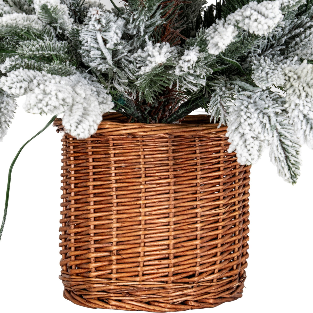 Snowy Norway Fir Pre-Lit LED 300L Tree in Rattan Pot – White