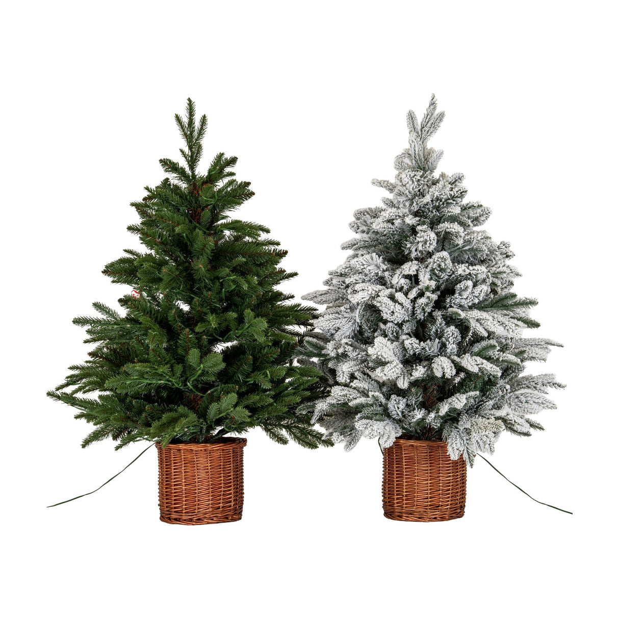 Snowy Norway Fir Pre-Lit LED 300L Tree in Rattan Pot – White