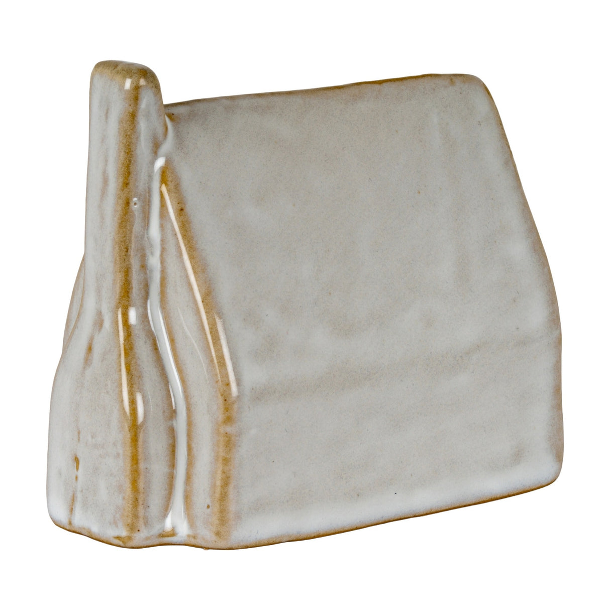 Hill Interiors Ceramic Barn with LED Light in white glaze, small pitched-roof ornament shown from the side against a plain white background.