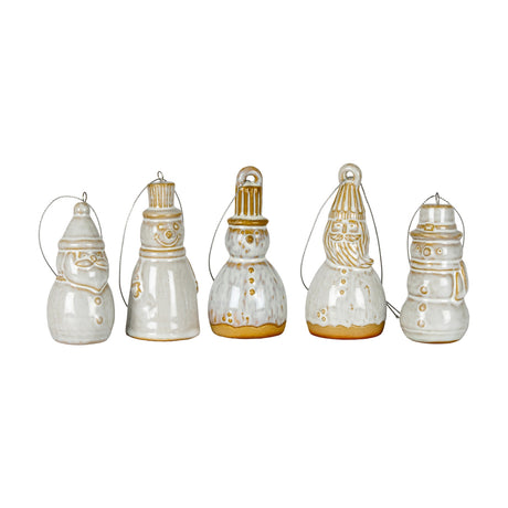 Hill Interiors ceramic Santa tree decorations in white glaze with painted detailing, shown as a set of small hanging figures on a plain background.
