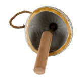 Hill Interiors large white ceramic bell tree ornament viewed from below, showing the glazed interior, wooden clapper and jute hanging loop.