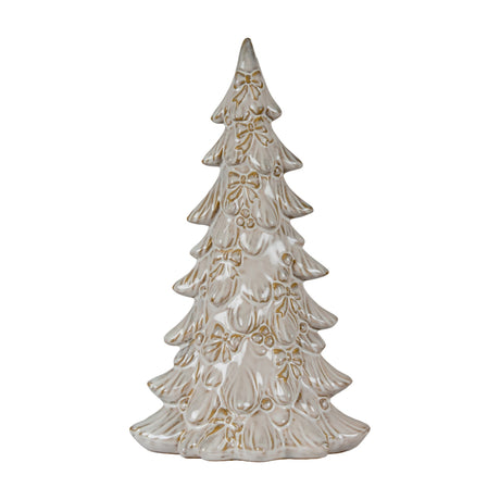 Hill Interiors Ceramic Small Tree With Bows in white glaze with moulded bow and berry detailing, shown against a plain white background.