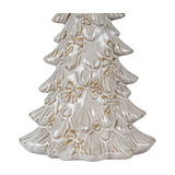 Hill Interiors ceramic small Christmas tree in white glaze with moulded bow and berry detailing, shown close-up against a plain white background.