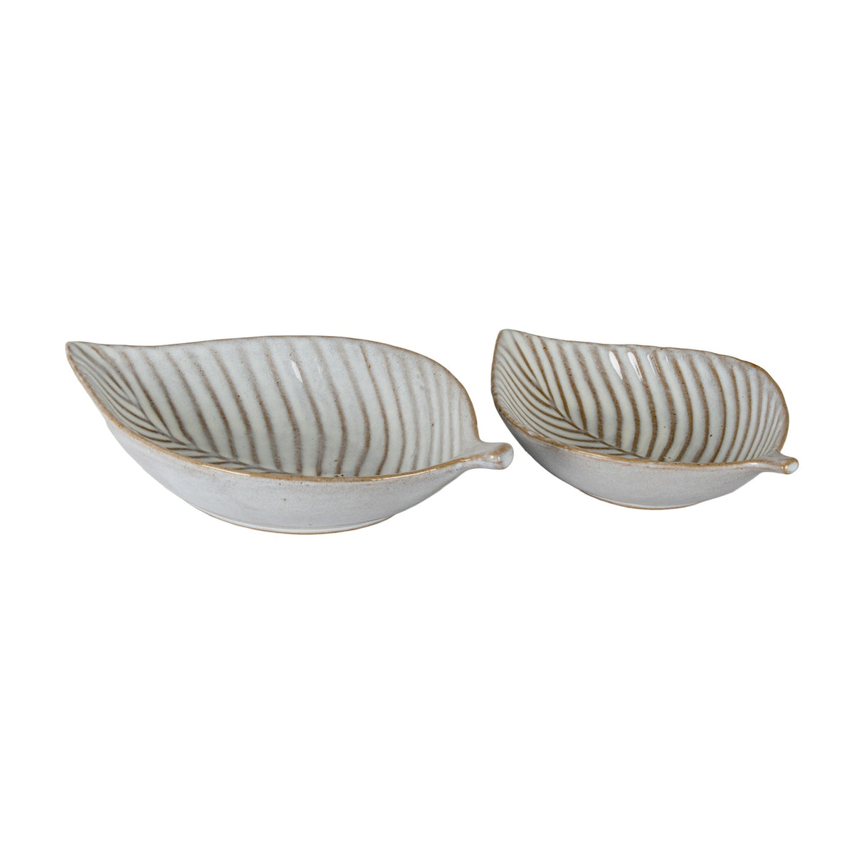 Hill Interiors Ceramic Elm Leaf Large Dishes in white with raised leaf veining, shown as a pair on a plain white background.