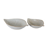 Hill Interiors Ceramic Elm Leaf Large Dishes in white with raised leaf veining, shown as a pair on a plain white background.