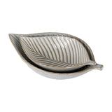 Hill Interiors Ceramic Elm Leaf Large Dish in white, two nested leaf-shaped bowls with raised veining and glazed finish, on a plain white background.