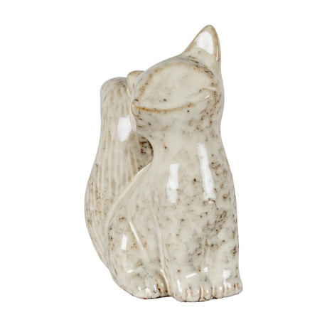 Hill Interiors ceramic fox ornament in glazed white with subtle mottled markings, head turned to the right, shown against a plain white background.