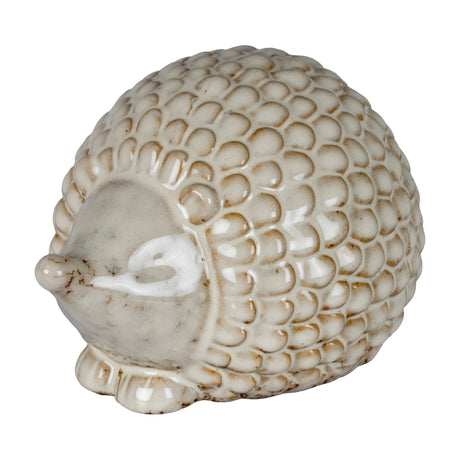 Hill Interiors Ceramic Large Hedgehog in white with glazed finish and sculpted textured spines, shown side-on against a plain white background.