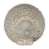 Underside view of the Hill Interiors Ceramic Large Hedgehog in white, showing the glazed base, sculpted spines around the edge, and small tail detail.