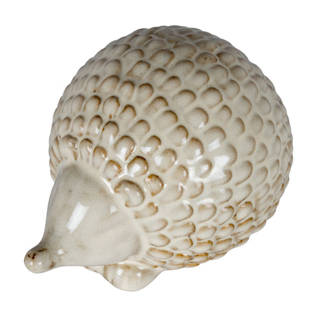 Hill Interiors ceramic round hedgehog ornament in soft white glaze with sculpted spines and pointed snout, shown against a plain white background.