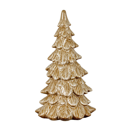 Hill Interiors large ceramic Christmas tree ornament in glossy brown glaze, sculpted with tiered conifer branches, shown against a plain white background.