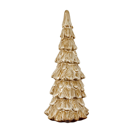 Hill Interiors large ceramic Christmas tree ornament in glossy brown glaze, shaped as a tiered stylised conifer, shown against a plain white background.